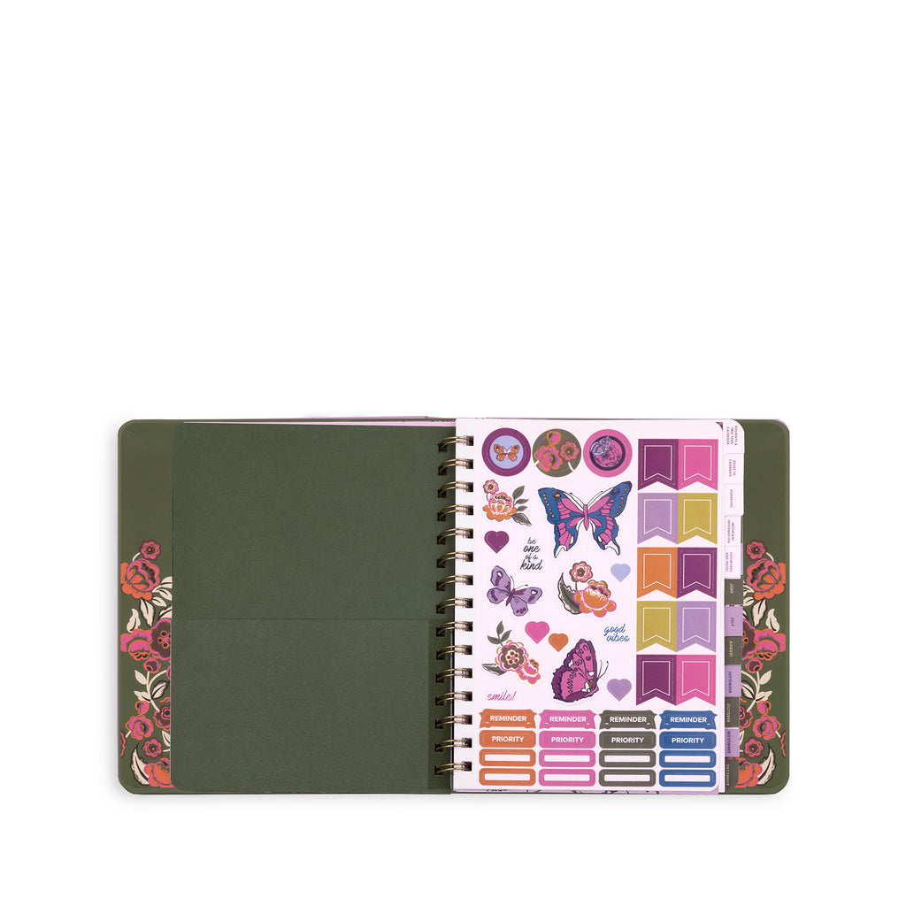 12 Month Large Planner, Bubbly Flowers Green