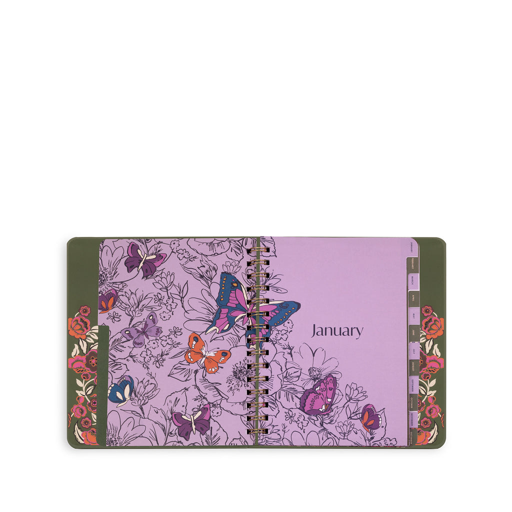 12 Month Large Planner, Bubbly Flowers Green