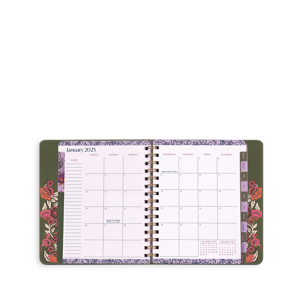 12 Month Large Planner, Bubbly Flowers Green