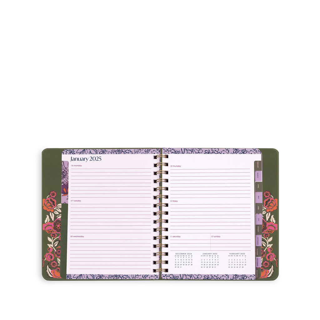 12 Month Large Planner, Bubbly Flowers Green