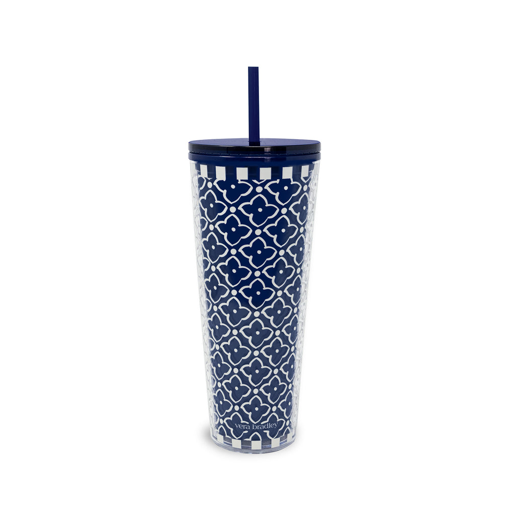 Double Wall Tumbler with Straw, Moorish Peacoat