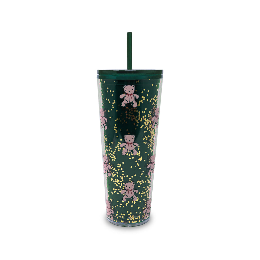 Double Wall Tumbler with Straw, Bear Mosaic