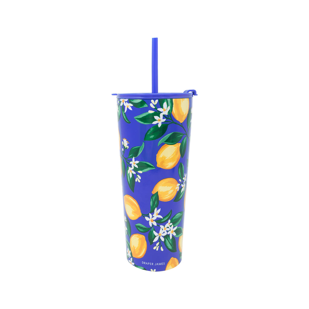 Stainless Steel Tumbler with Straw, Lemons