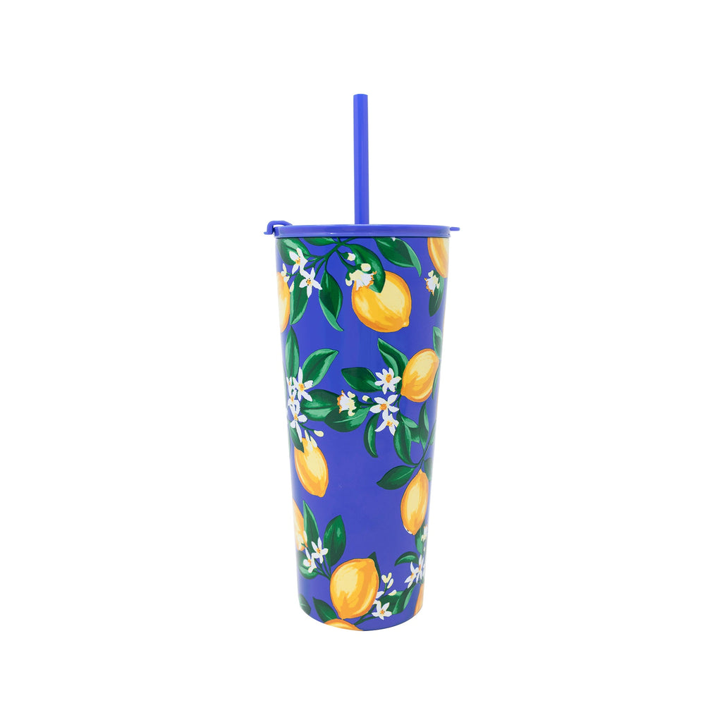 Stainless Steel Tumbler with Straw, Lemons