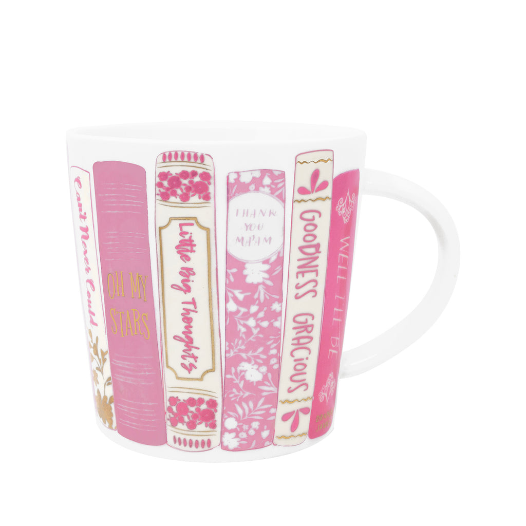 Ceramic Mug, Pink Book Stack