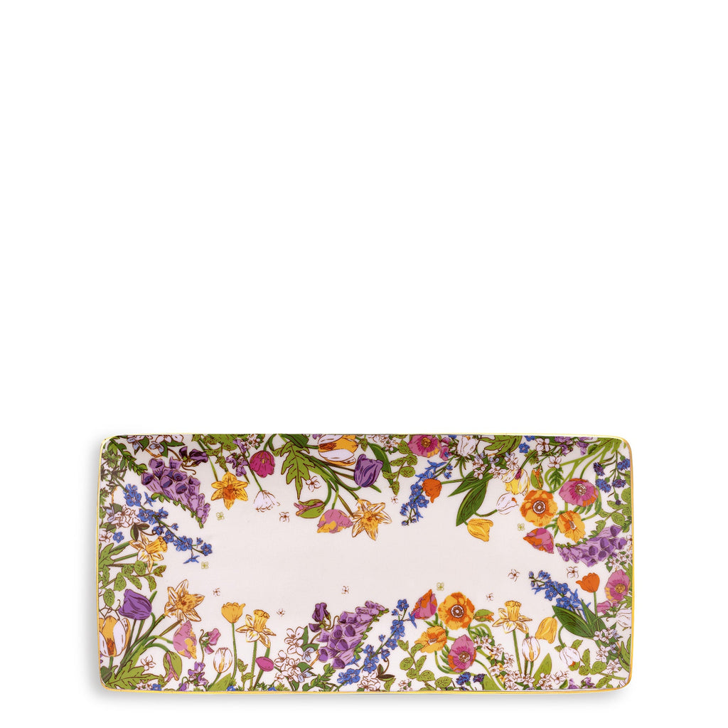 Ceramic Rectangle Tray, Meadow Bouquet Seedpearl