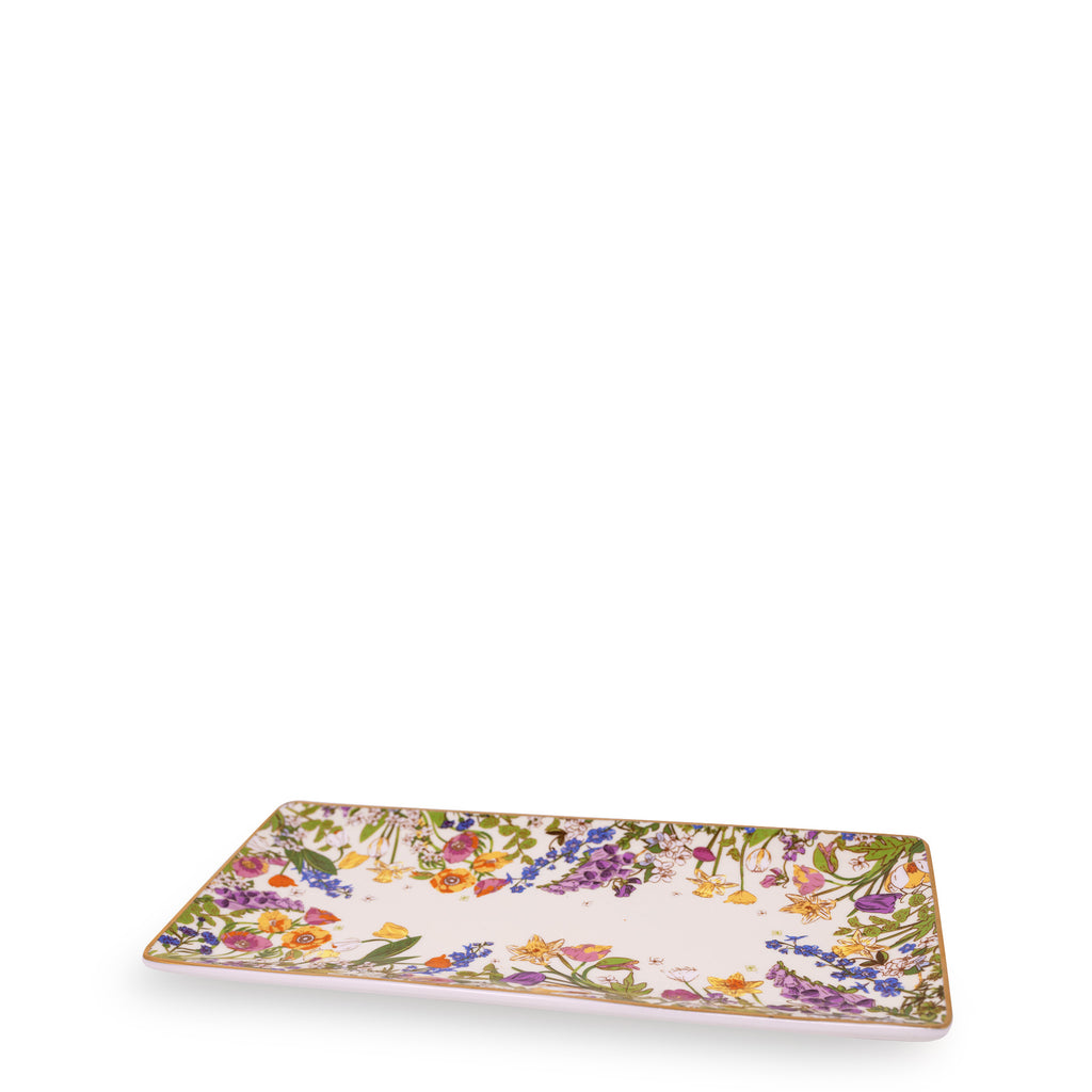 Ceramic Rectangle Tray, Meadow Bouquet Seedpearl