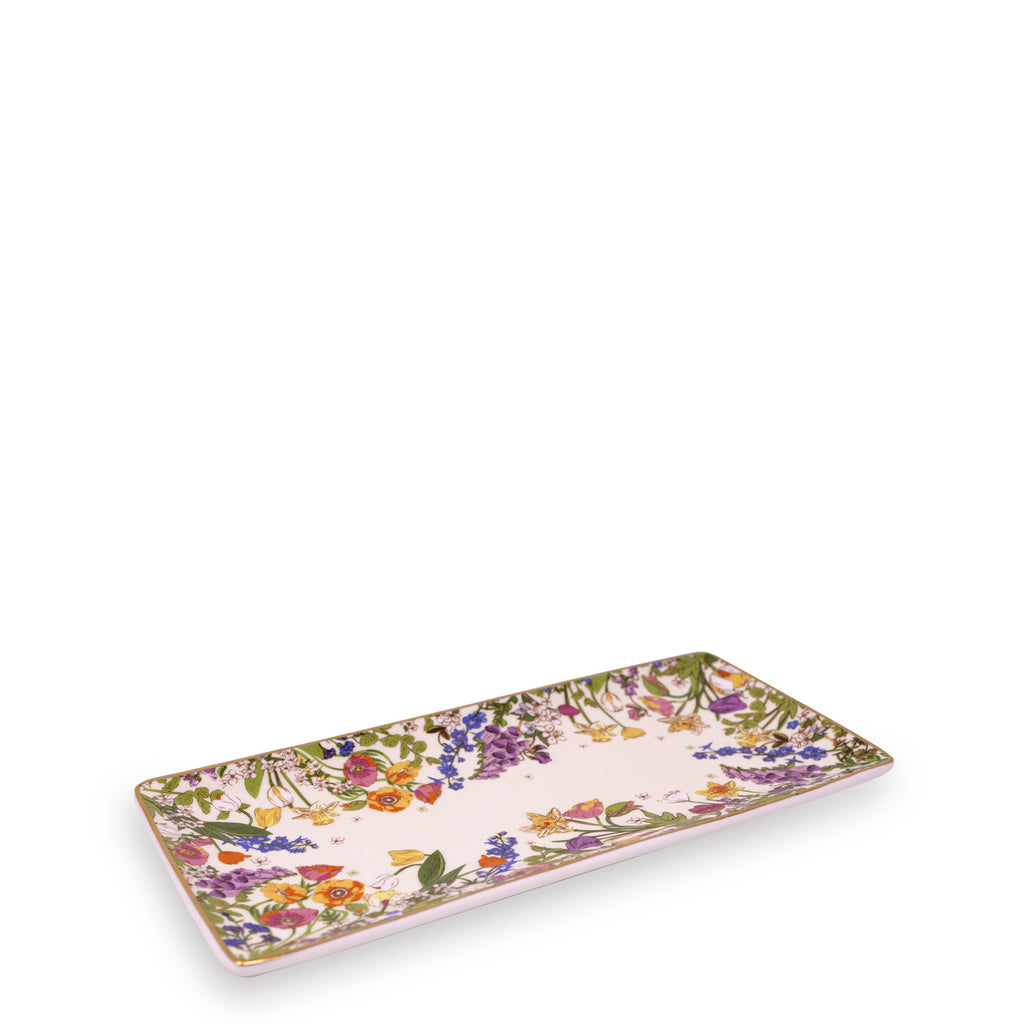 Ceramic Rectangle Tray, Meadow Bouquet Seedpearl