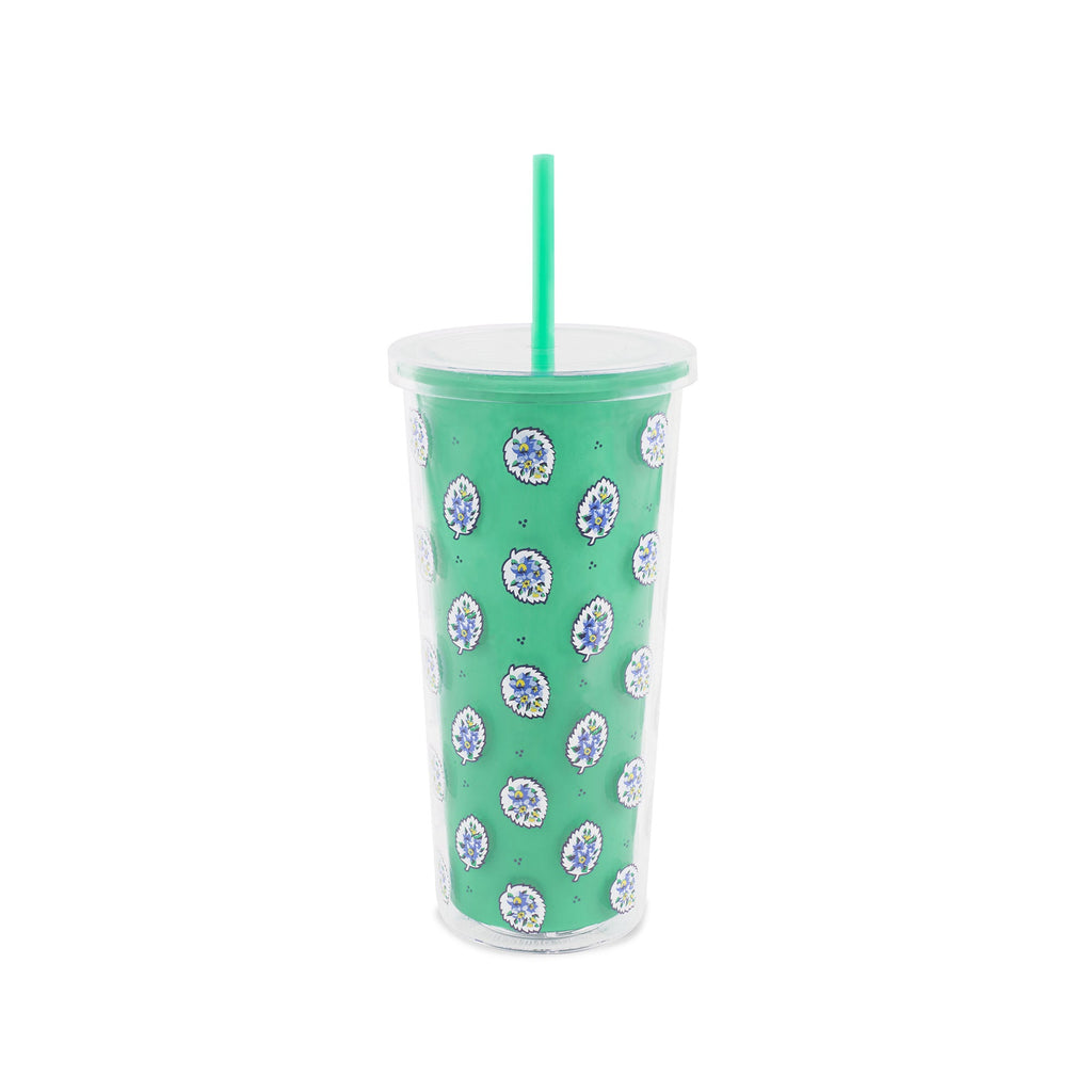 Double Wall Tumbler with Straw, Garden Green Leaf