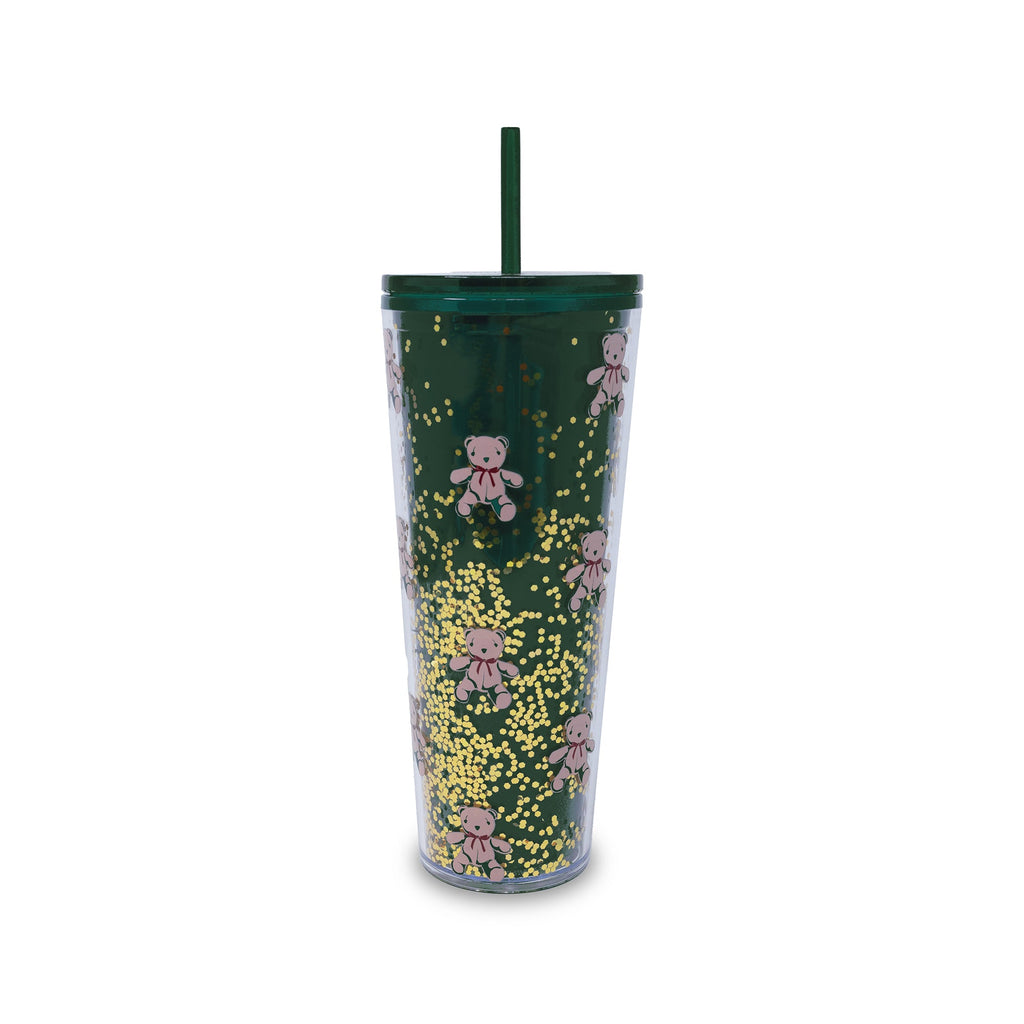 Double Wall Tumbler with Straw, Bear Mosaic