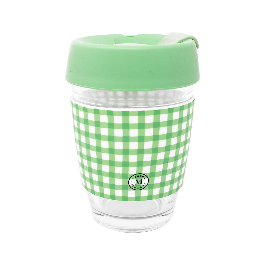 Glass Travel Mug, Arcadian Green Gingham