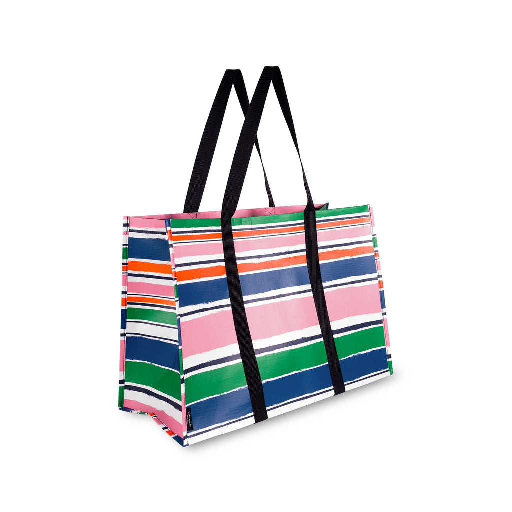 Large Grocery Tote, Ocean Stripe