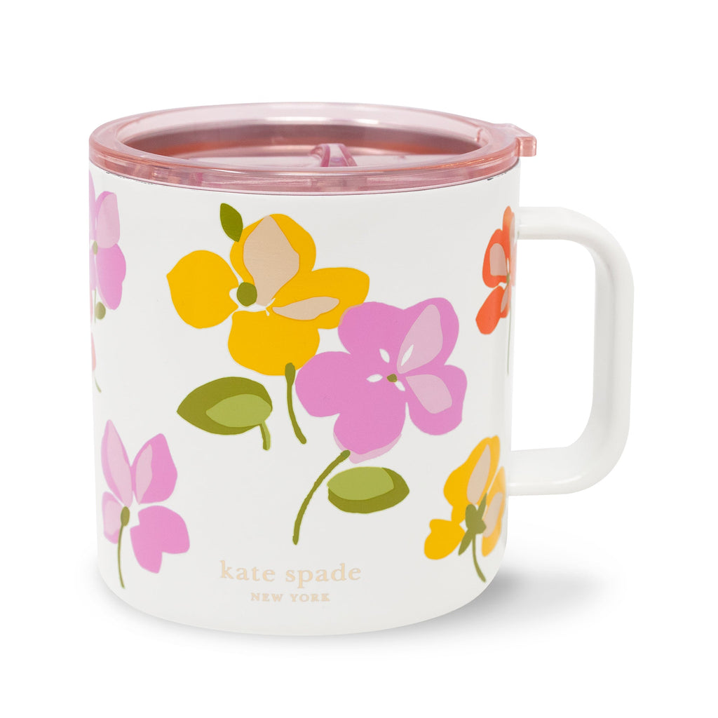 Stainless Steel Coffee Mug, Spring Pansies