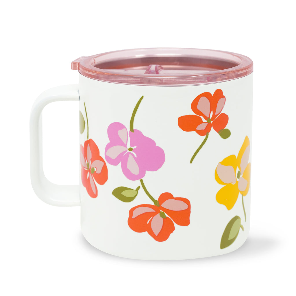 Stainless Steel Coffee Mug, Spring Pansies