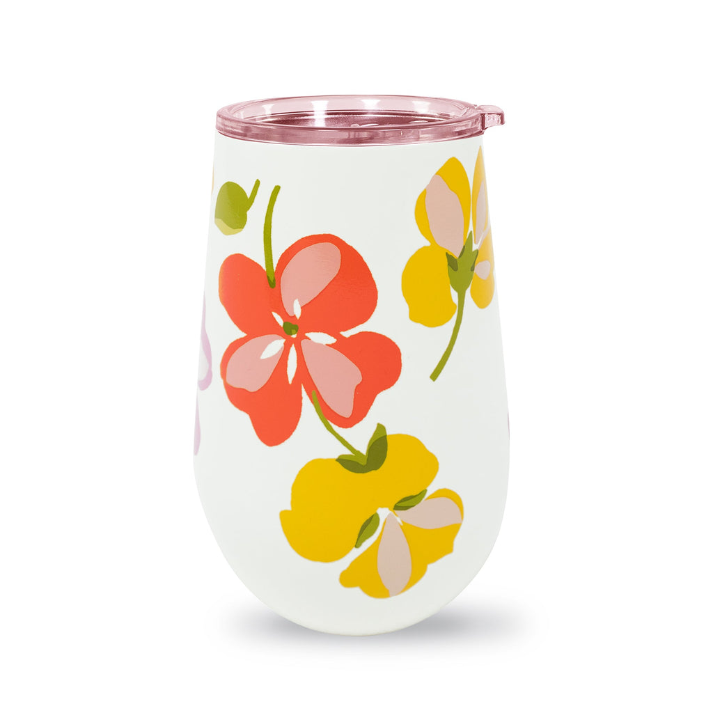 Stainless Steel Wine Tumbler, Spring Pansies