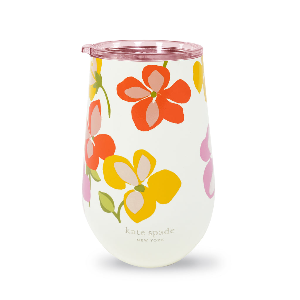 Stainless Steel Wine Tumbler, Spring Pansies