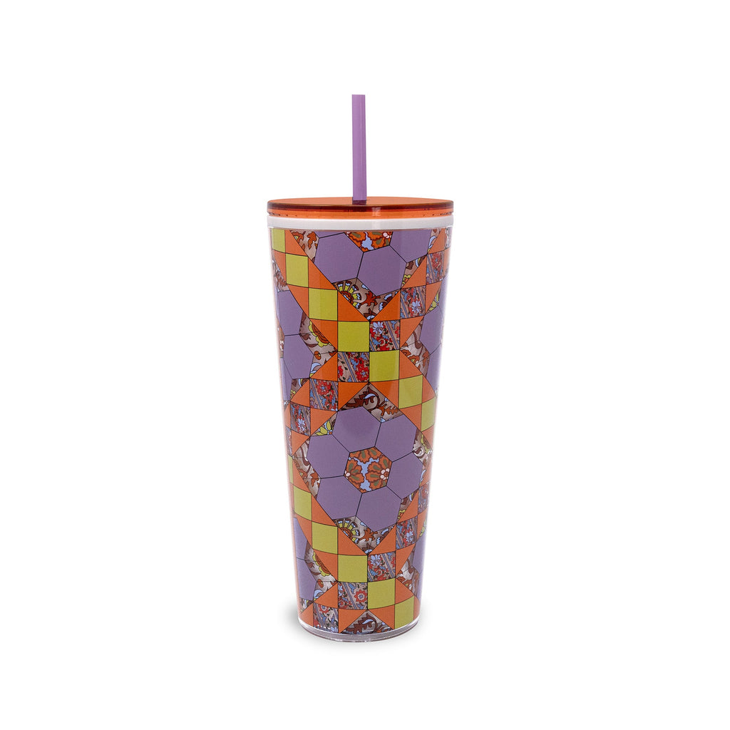 Double Wall Tumbler with Straw, Marrakesh Patchwork