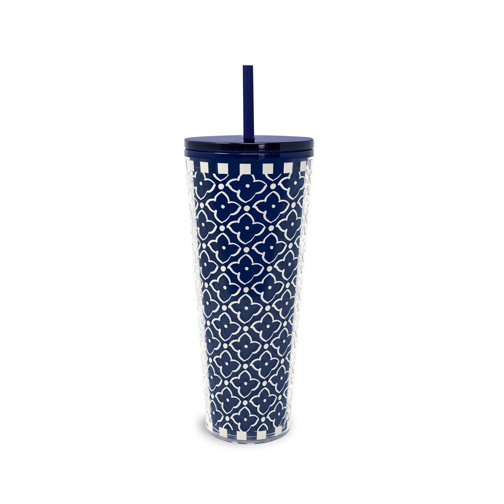 Double Wall Tumbler with Straw, Moorish Peacoat