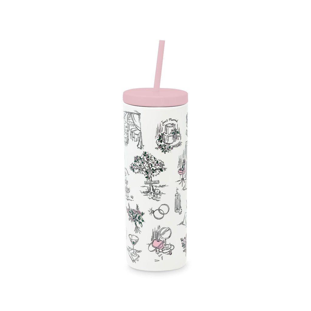 Acrylic Tumbler with Straw, Bridal Toile