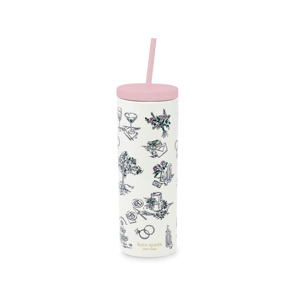 Acrylic Tumbler with Straw, Bridal Toile