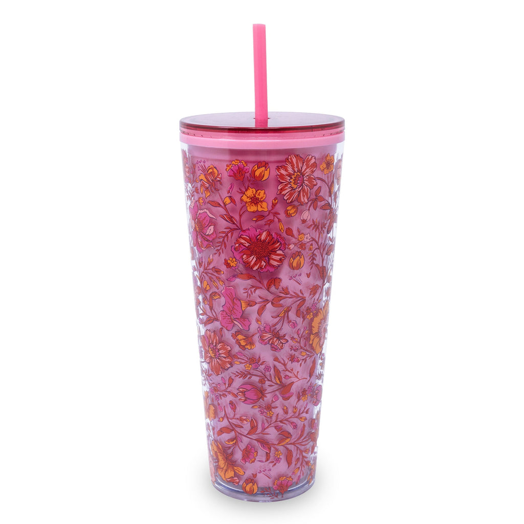 Double Wall Tumbler with Straw, Flourishing Garden