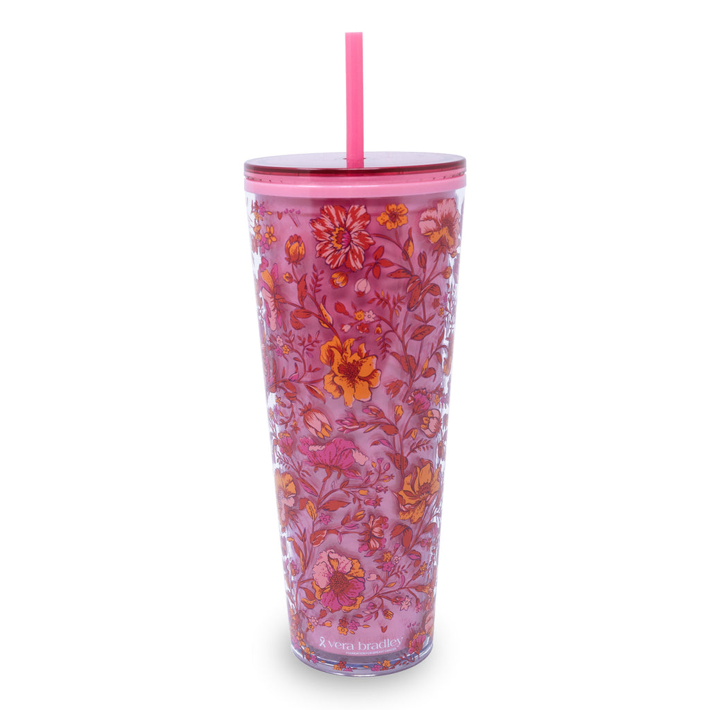 Double Wall Tumbler with Straw, Flourishing Garden